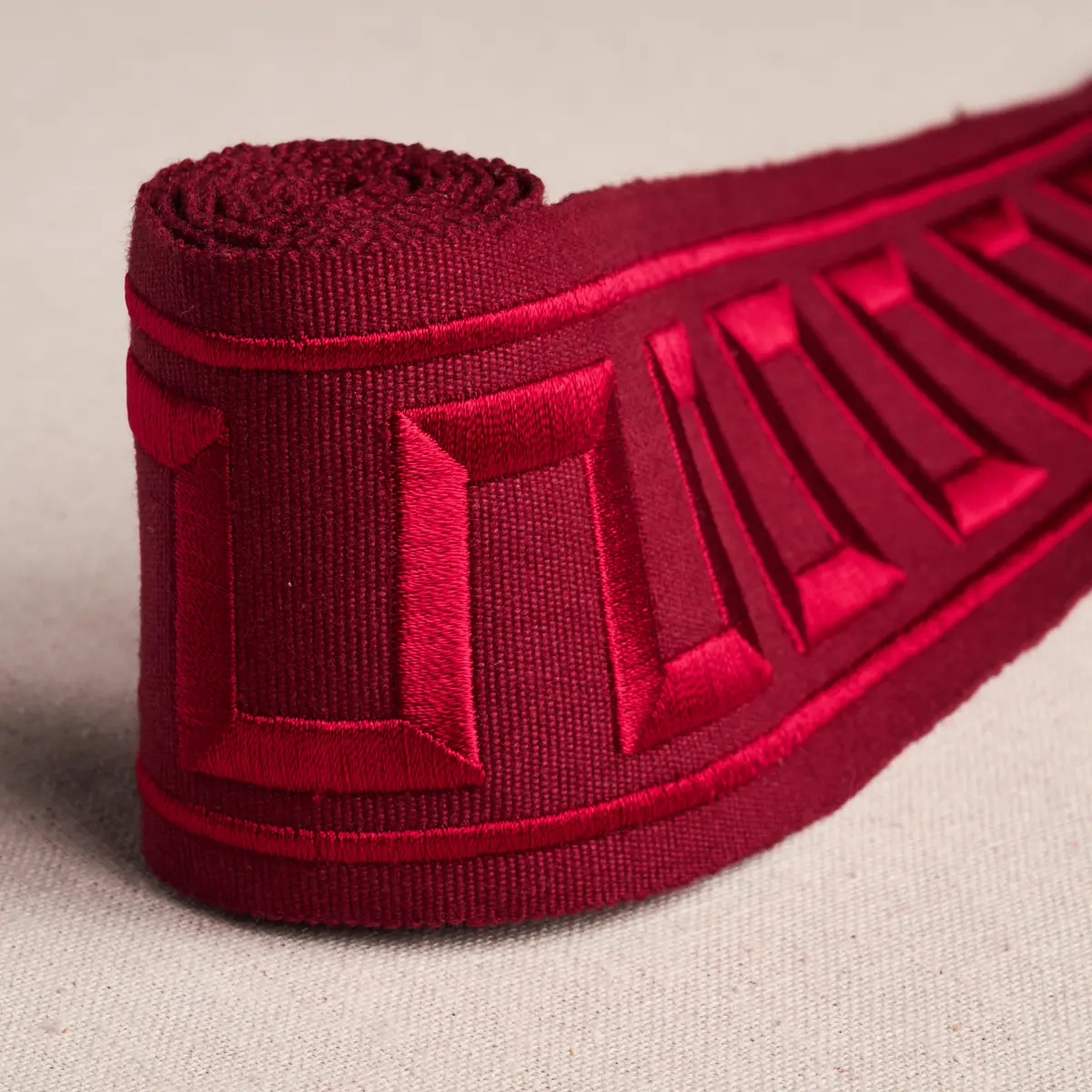 GREEK KEY EMBROIDERED TAPE_ BURGUNDY