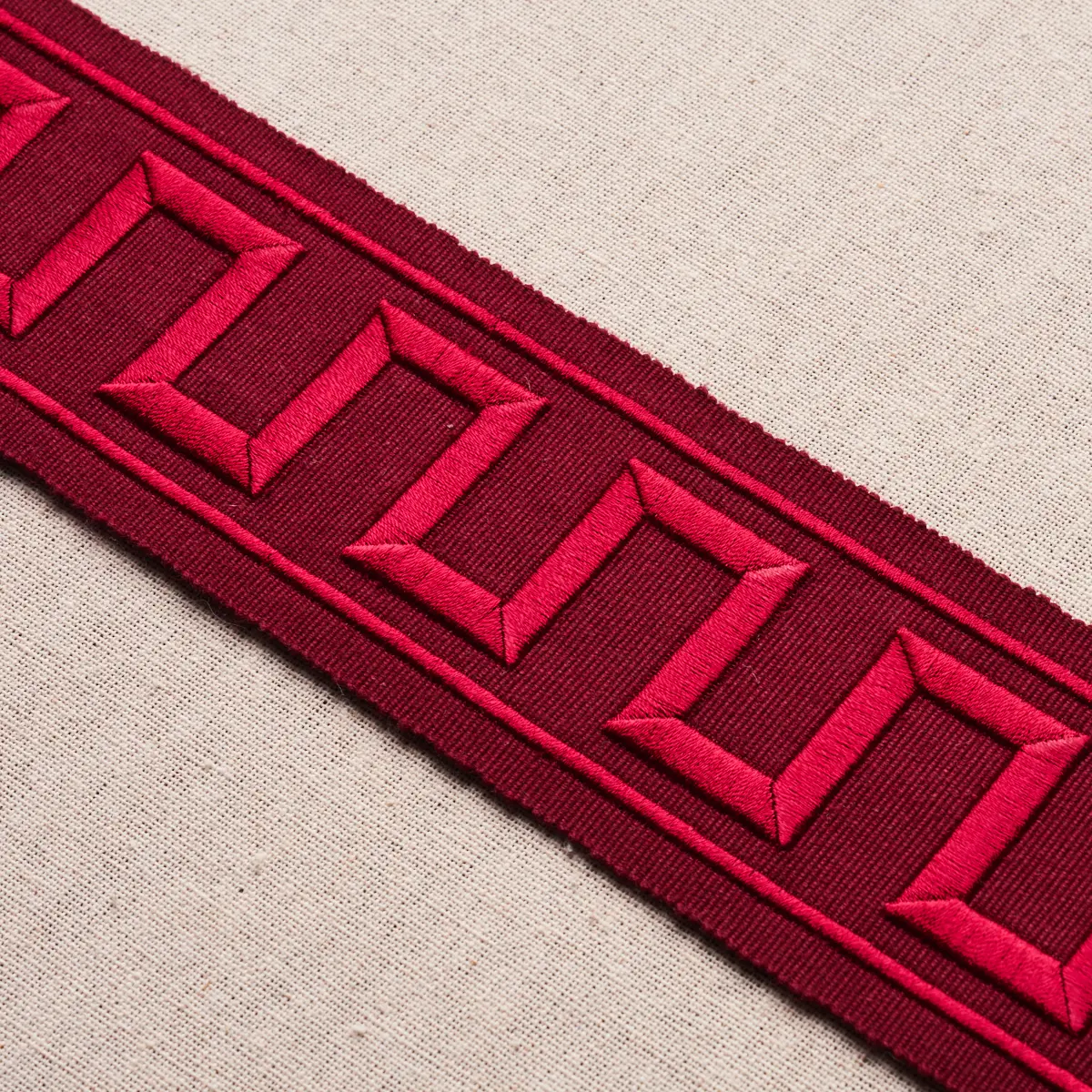 GREEK KEY EMBROIDERED TAPE_ BURGUNDY