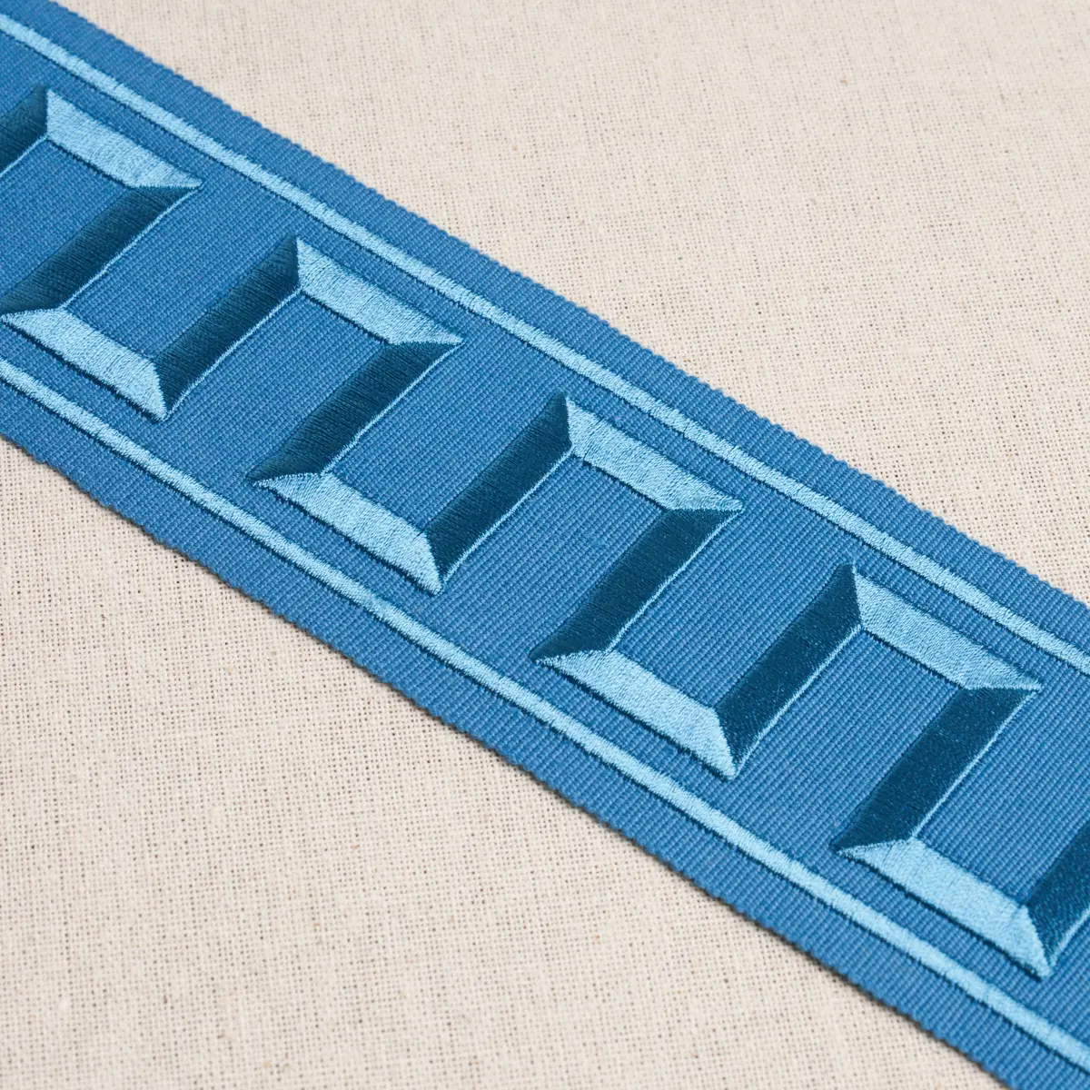 GREEK KEY EMBROIDERED TAPE_ TEAL