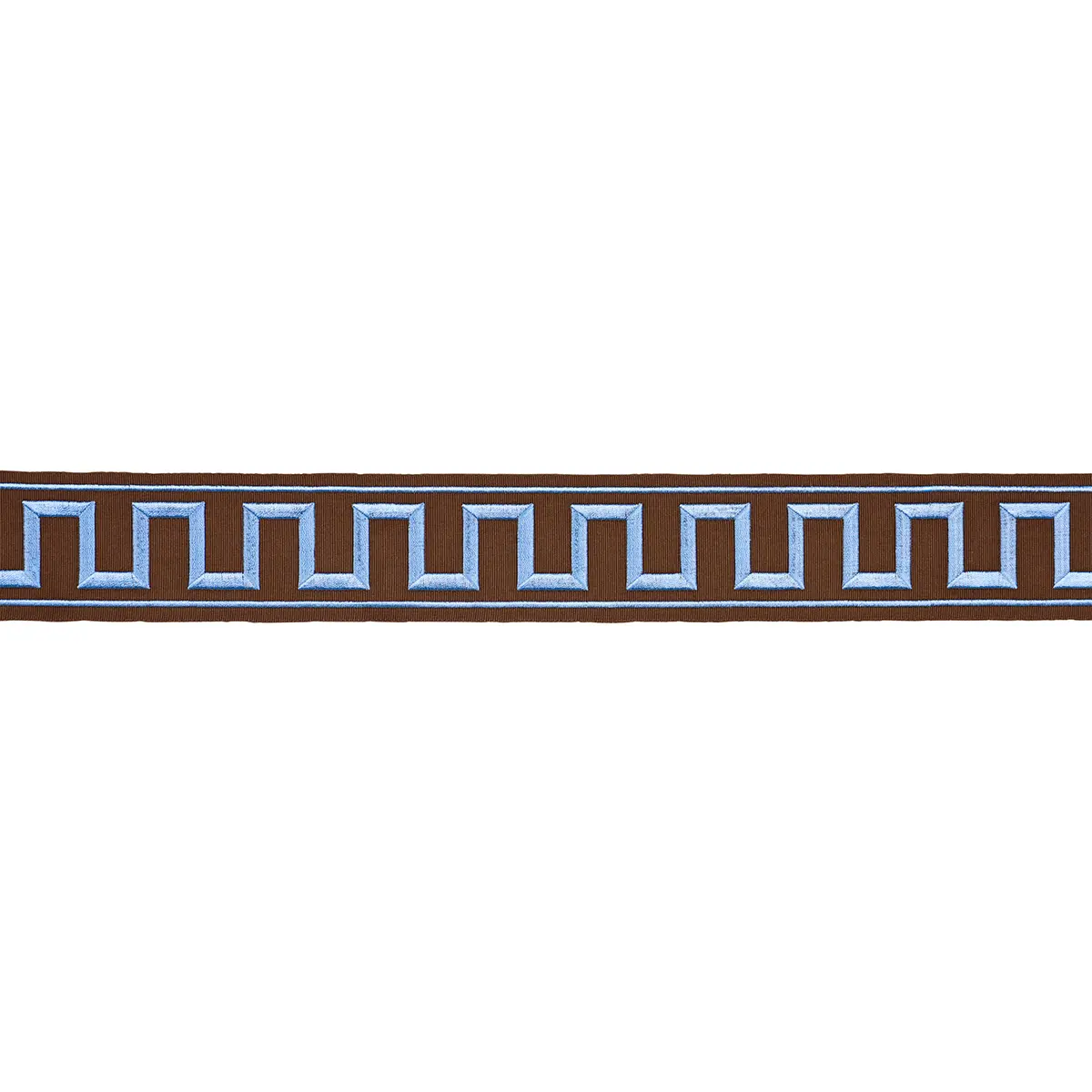 GREEK KEY EMBROIDERED TAPE_ BLUE ON BROWN