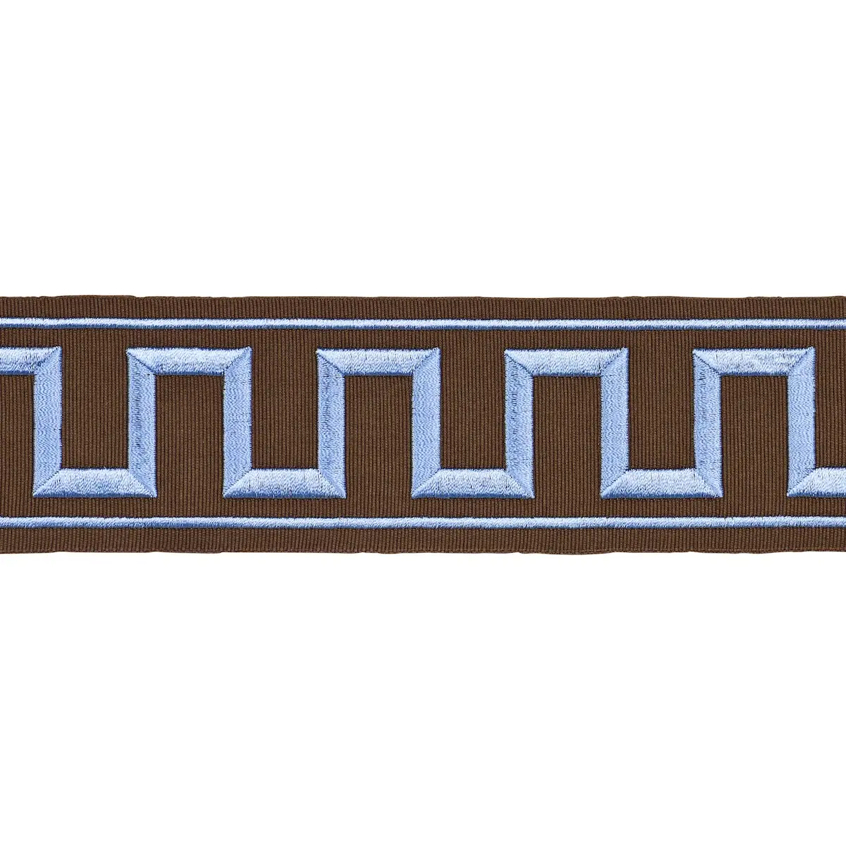 GREEK KEY EMBROIDERED TAPE_ BLUE ON BROWN