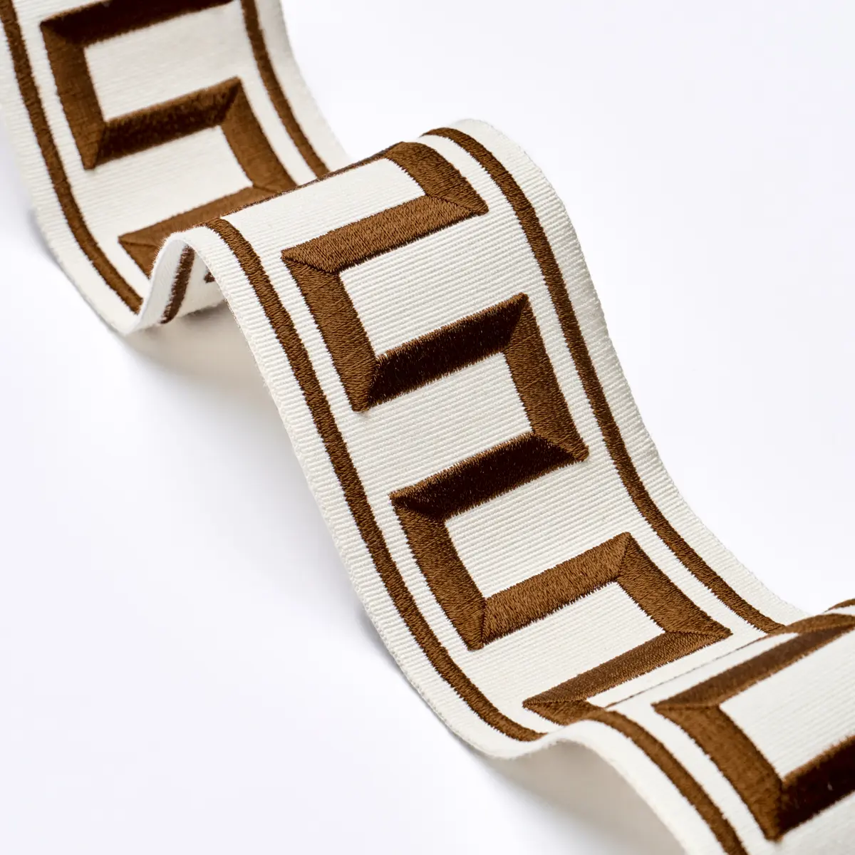GREEK KEY EMBROIDERED TAPE_ BROWN