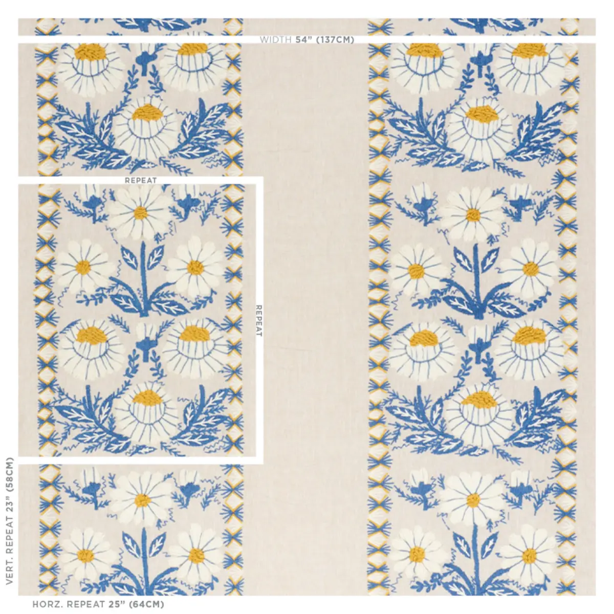 MARGUERITE EMBROIDERY_ BLUE & OCHRE