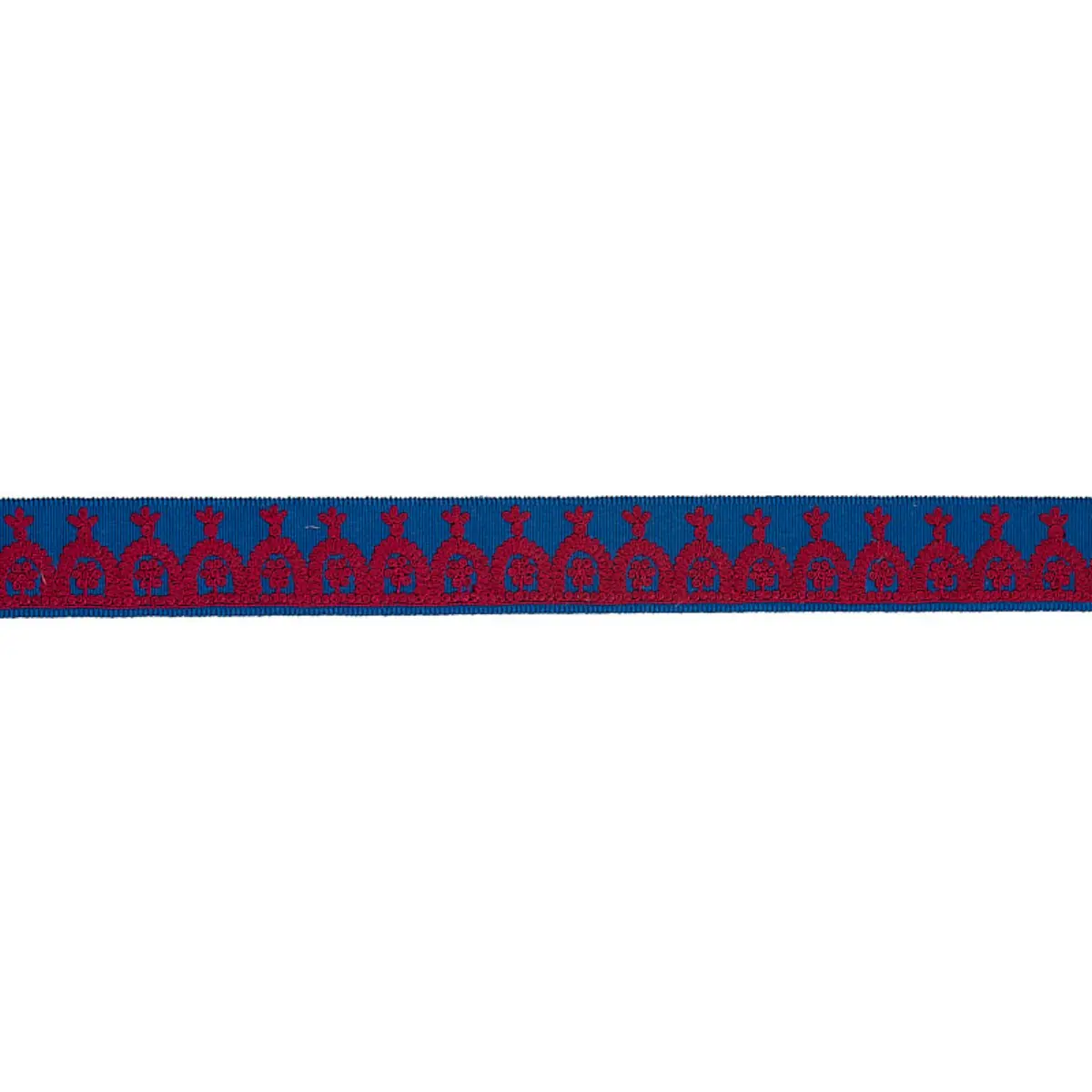 Noelia Embroidered Tape_ RED ON BLUE