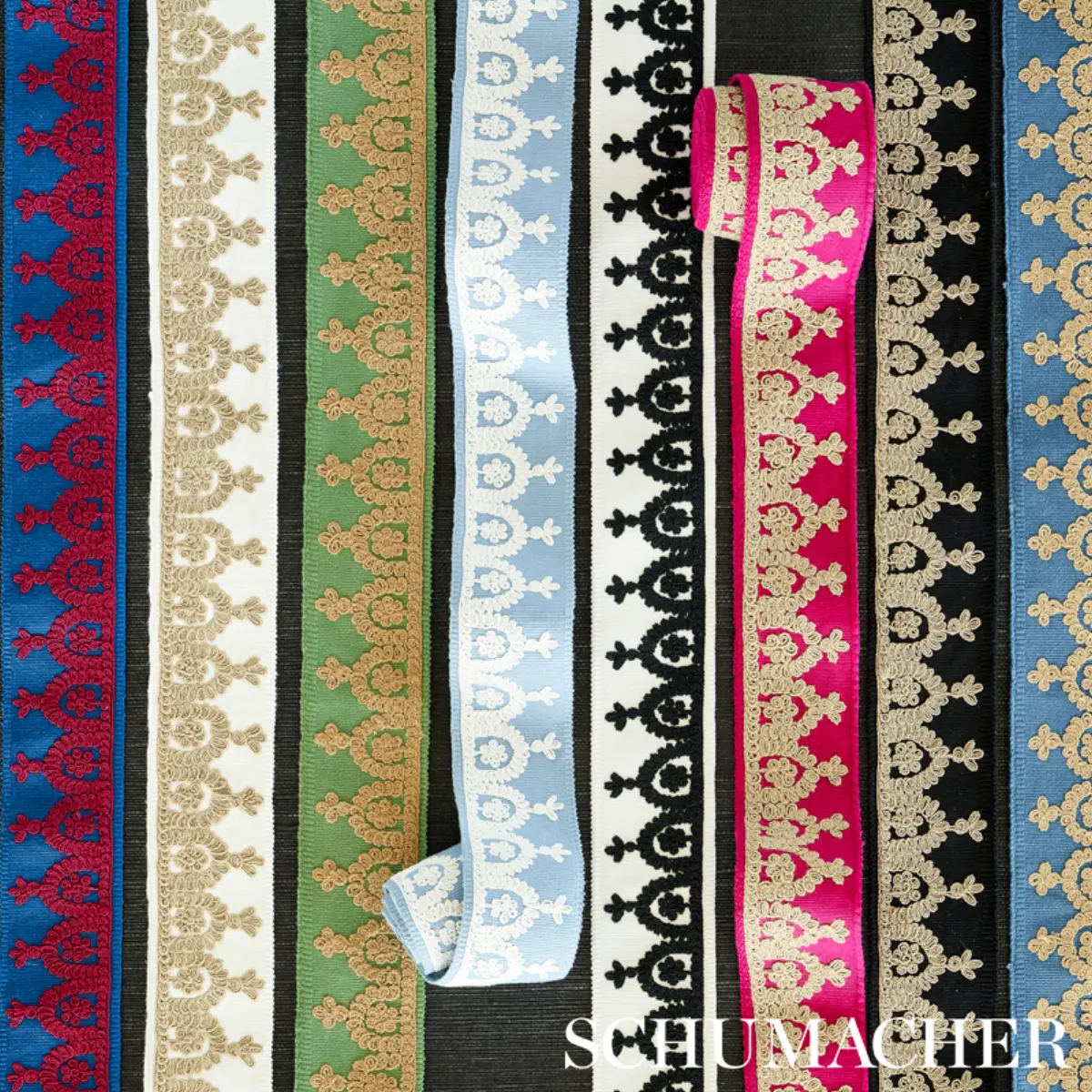 Noelia Embroidered Tape_ RED ON BLUE