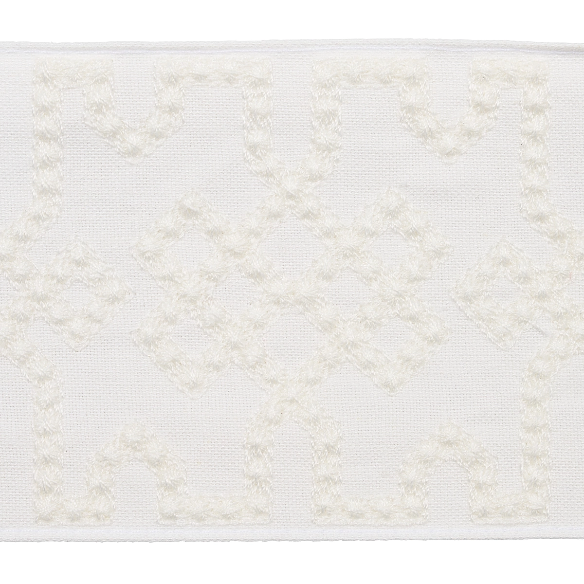 KNOTTED TRELLIS TAPE_ WHITE ON WHITE