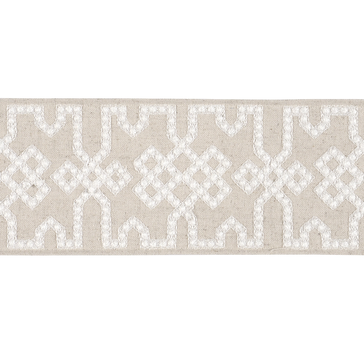 KNOTTED TRELLIS TAPE_ GREY ON NEUTRAL