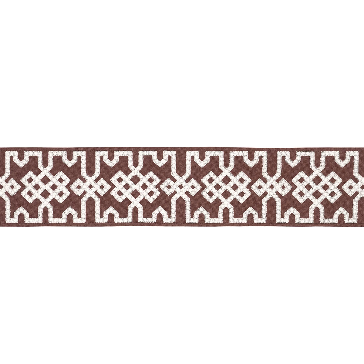 KNOTTED TRELLIS TAPE_ GREY ON BROWN