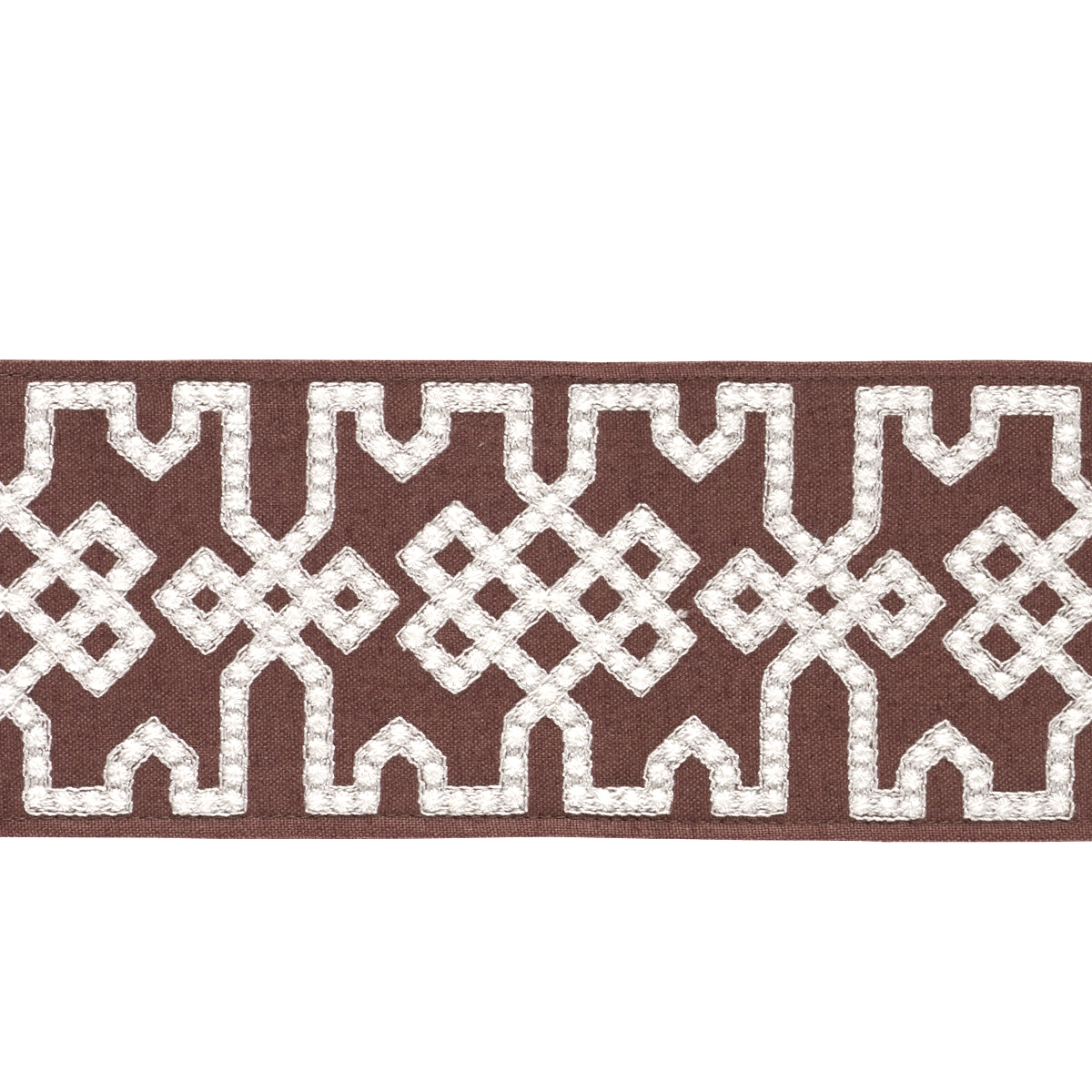 KNOTTED TRELLIS TAPE_ GREY ON BROWN