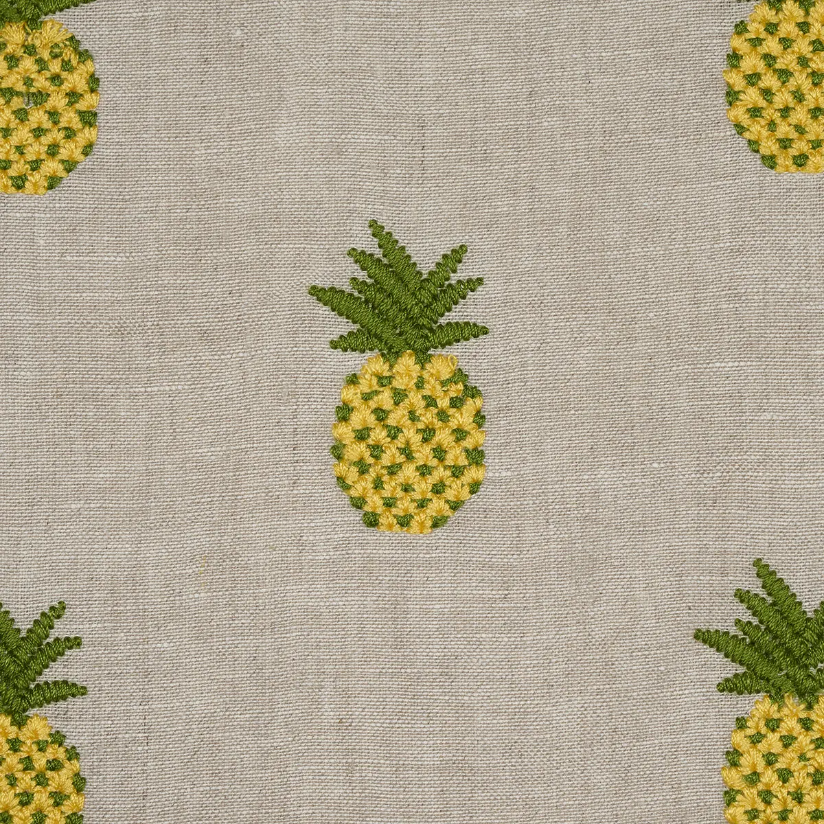 PINEAPPLE EMBROIDERY_ GREEN ON NATURAL