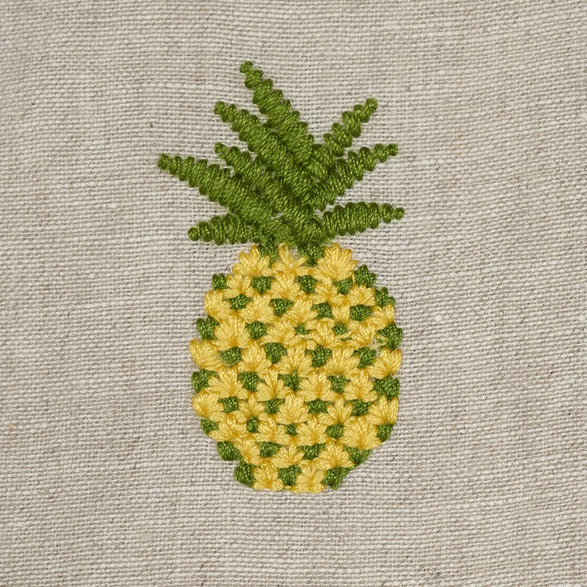 PINEAPPLE EMBROIDERY_ GREEN ON NATURAL