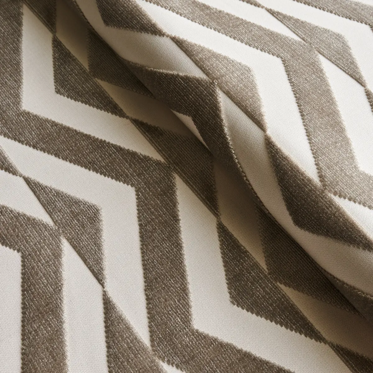 BROKEN CHEVRON CUT VELVET_ TAUPE ON IVORY