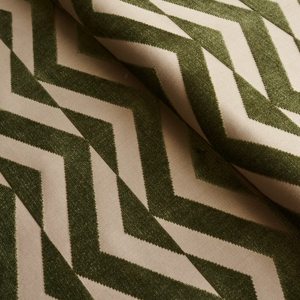 BROKEN CHEVRON CUT VELVET_ OLIVE ON KHAKI