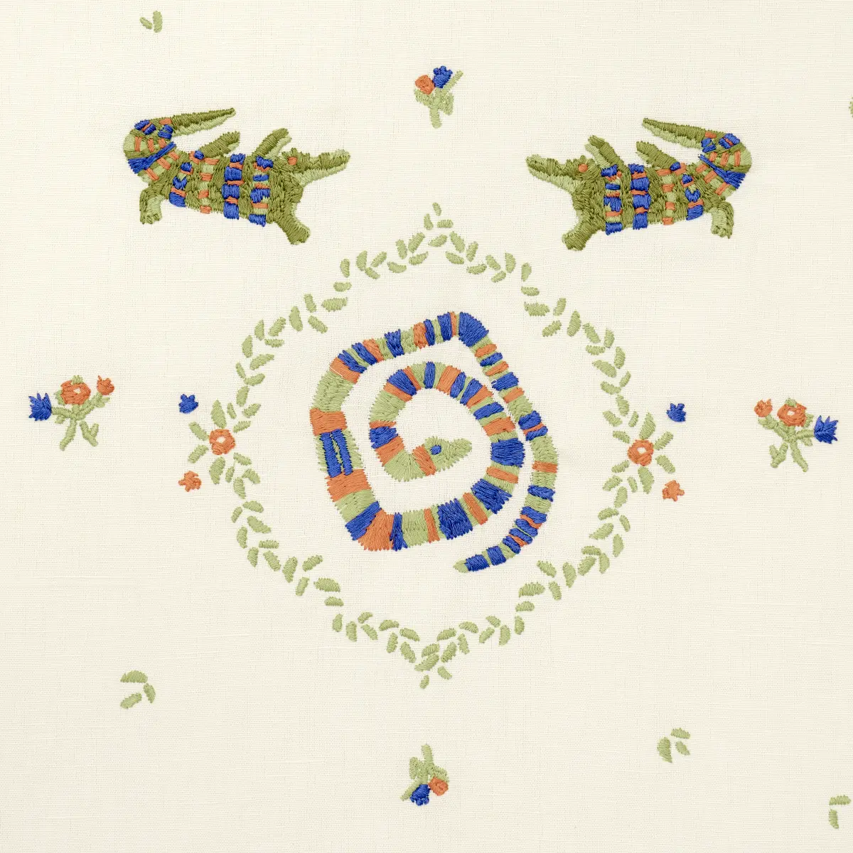 REPTILIA EMBROIDERY_ BRIGHT MULTI ON IVORY