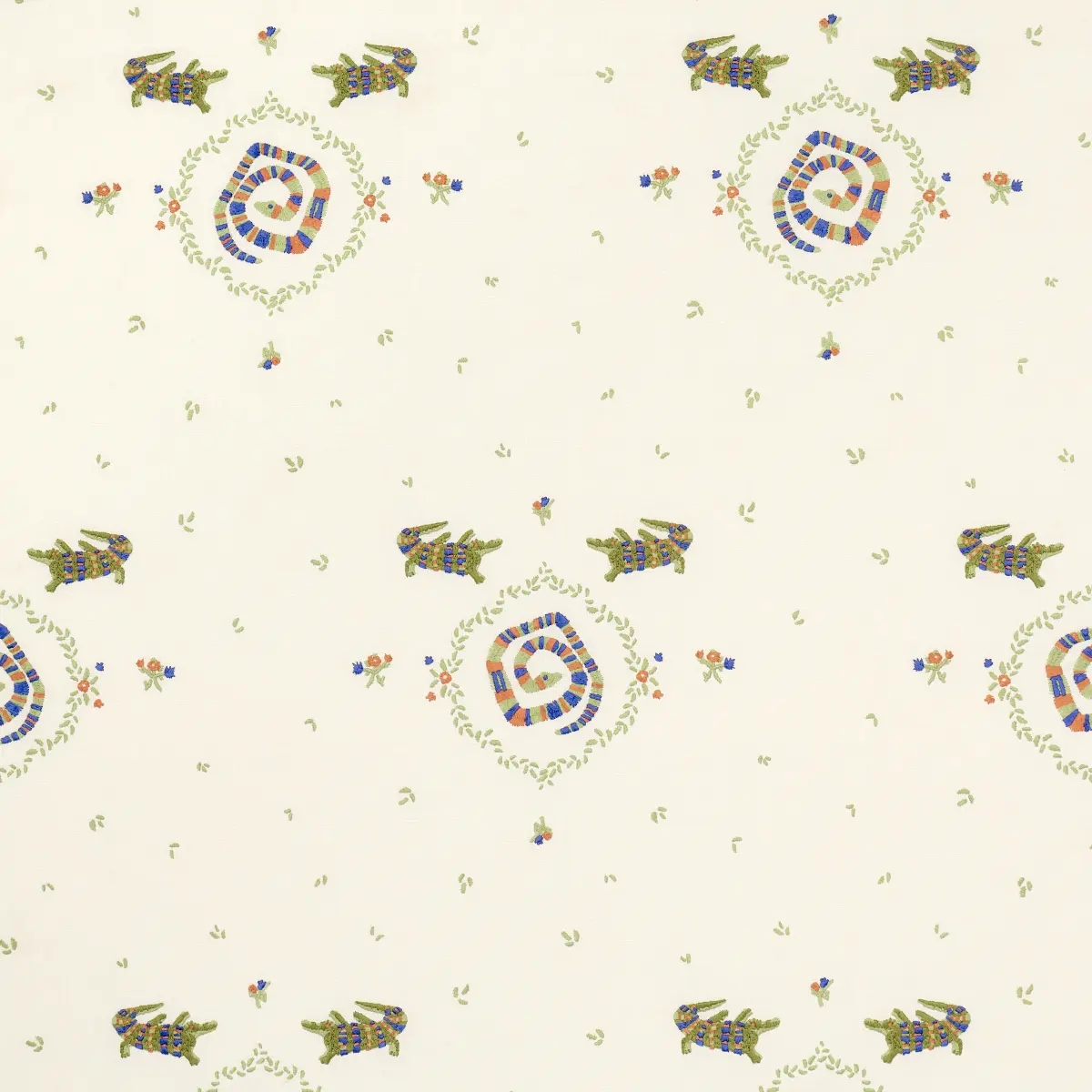 REPTILIA EMBROIDERY_ BRIGHT MULTI ON IVORY