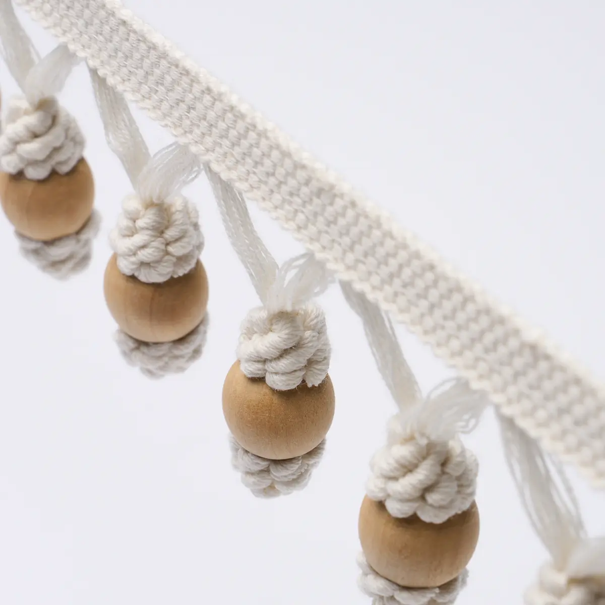 WOODEN BALL FRINGE_ IVORY