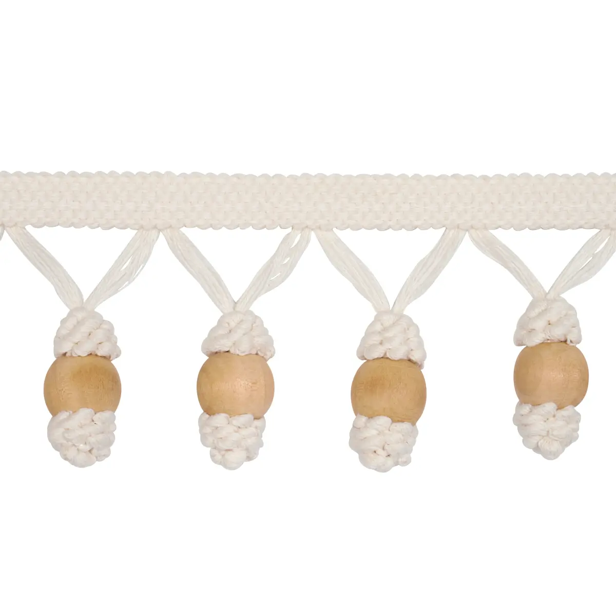 WOODEN BALL FRINGE_ IVORY