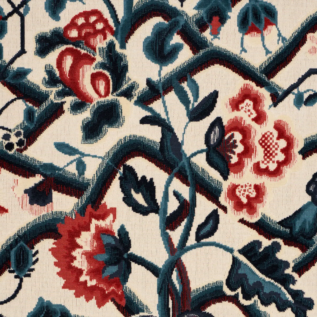 JACOBEAN GARDEN VELVET_ CINNABAR & PEACOCK