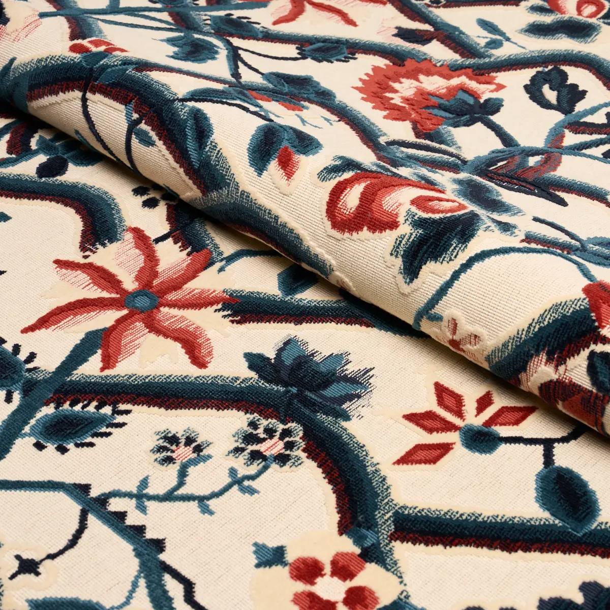 JACOBEAN GARDEN VELVET_ CINNABAR & PEACOCK