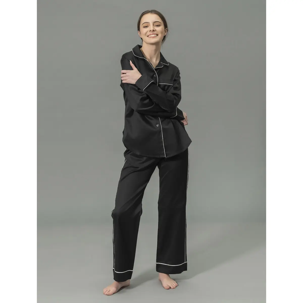 Nocturne Pajama Set_ BLACK/BONE