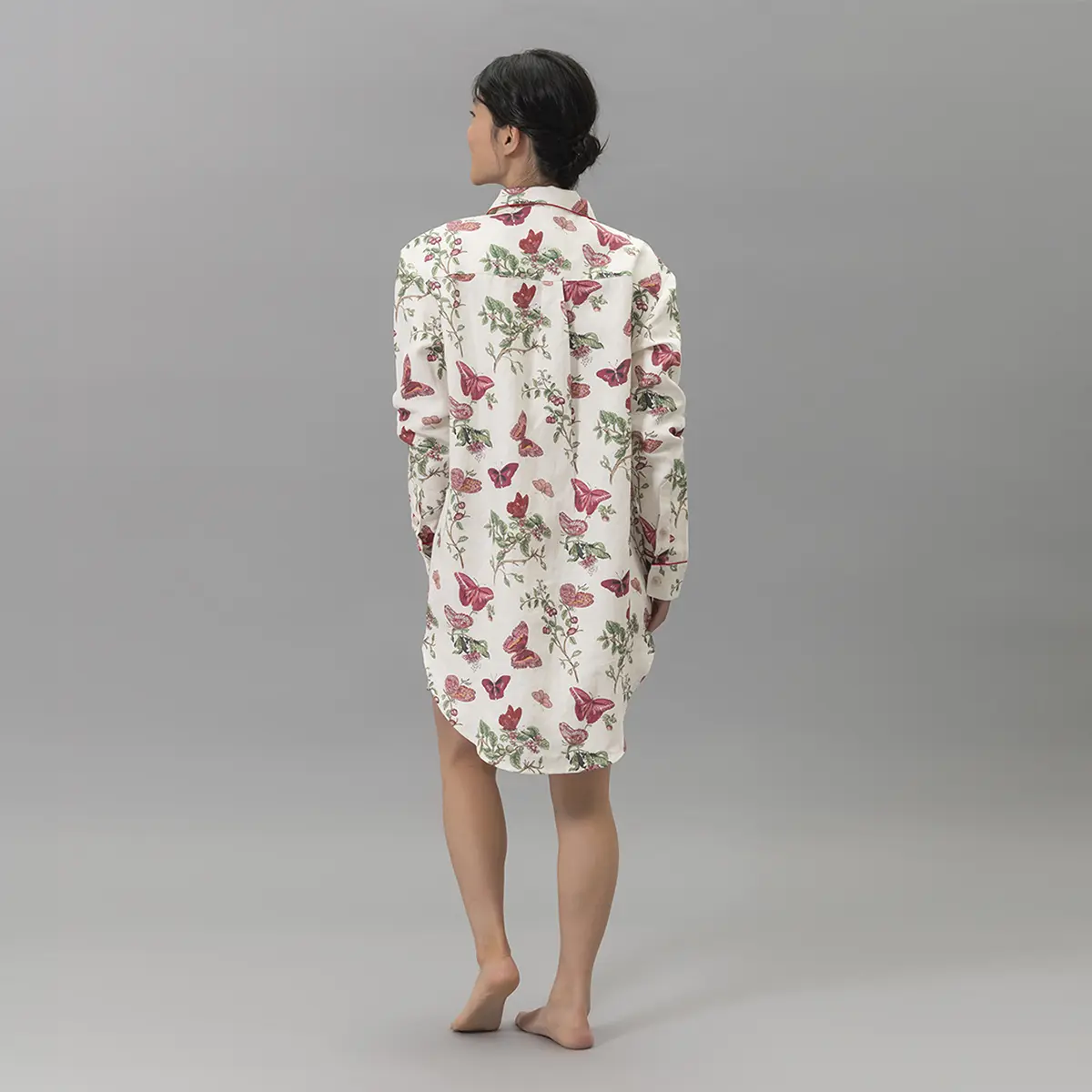 Baudin Butterfly Linen Sleep Shirt_ RUBY