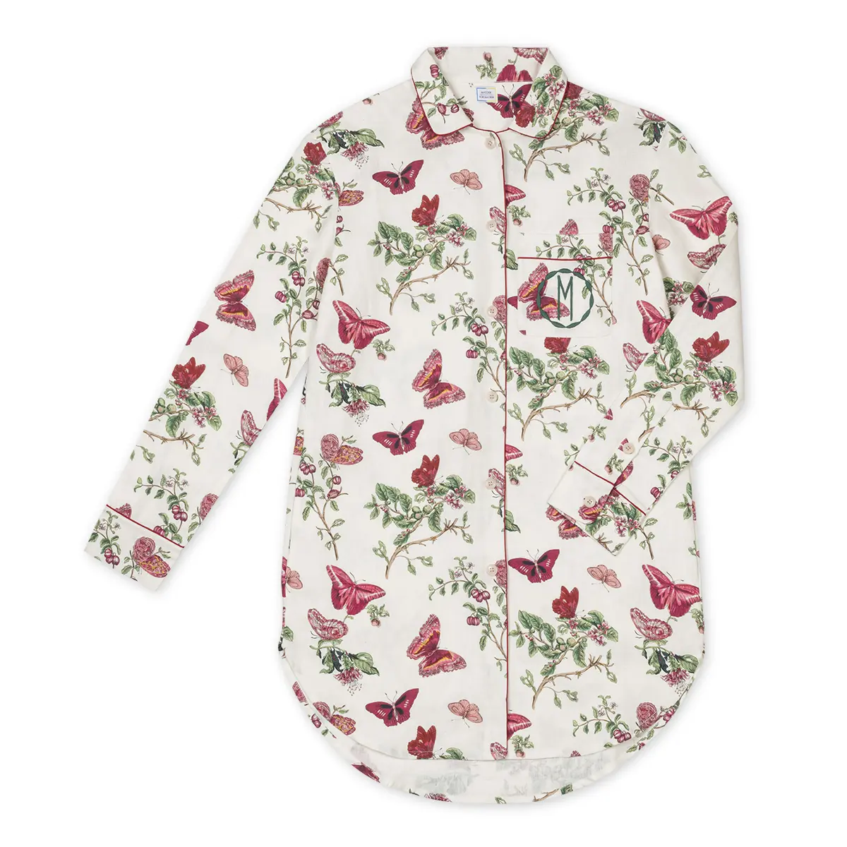 Baudin Butterfly Linen Sleep Shirt_ RUBY