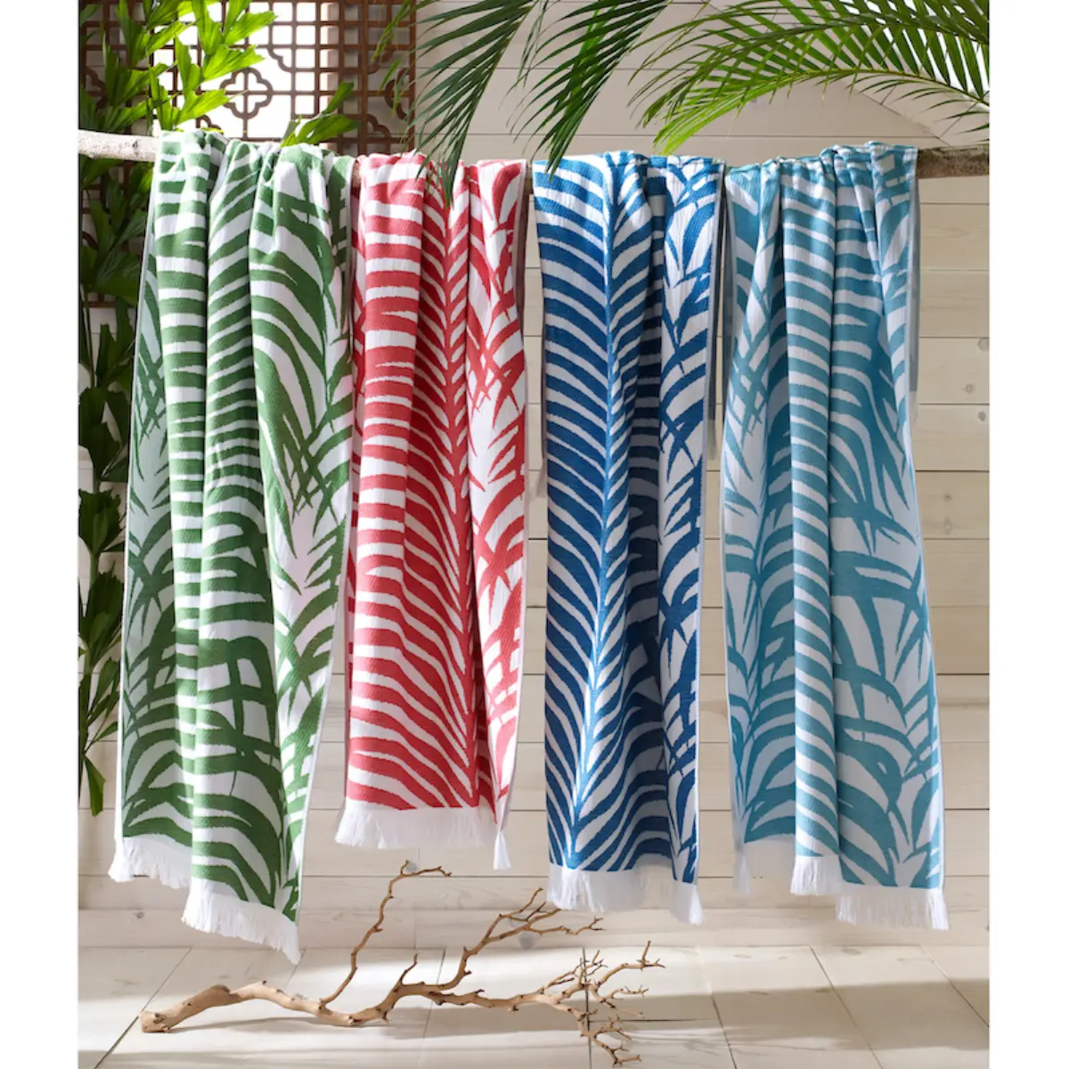 Zebra Palm Beach Towel_ PINK CORAL