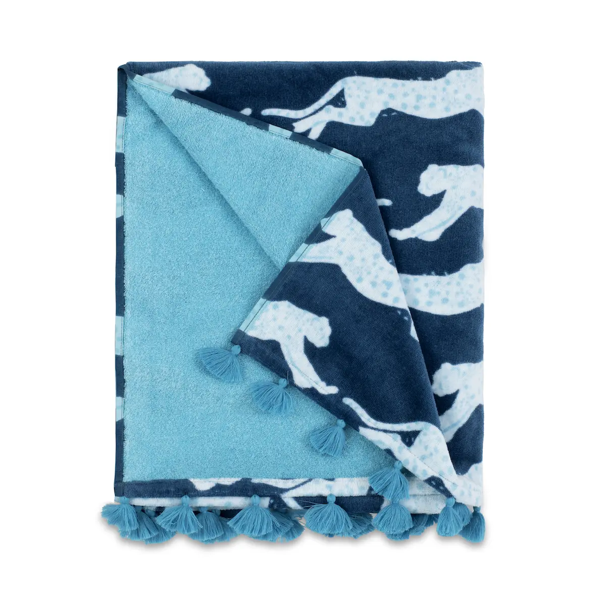 Leaping Leopard Beach Towel_ NAVY