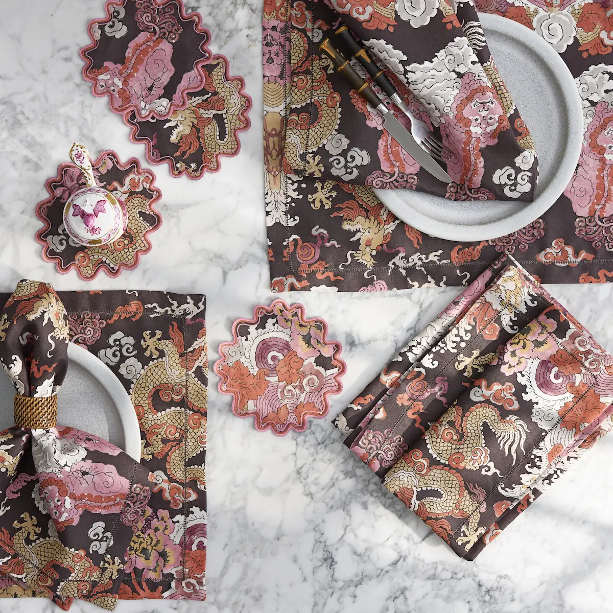 Magic Mountain Tablecloth_ CHOCOLATE PERSIMMON