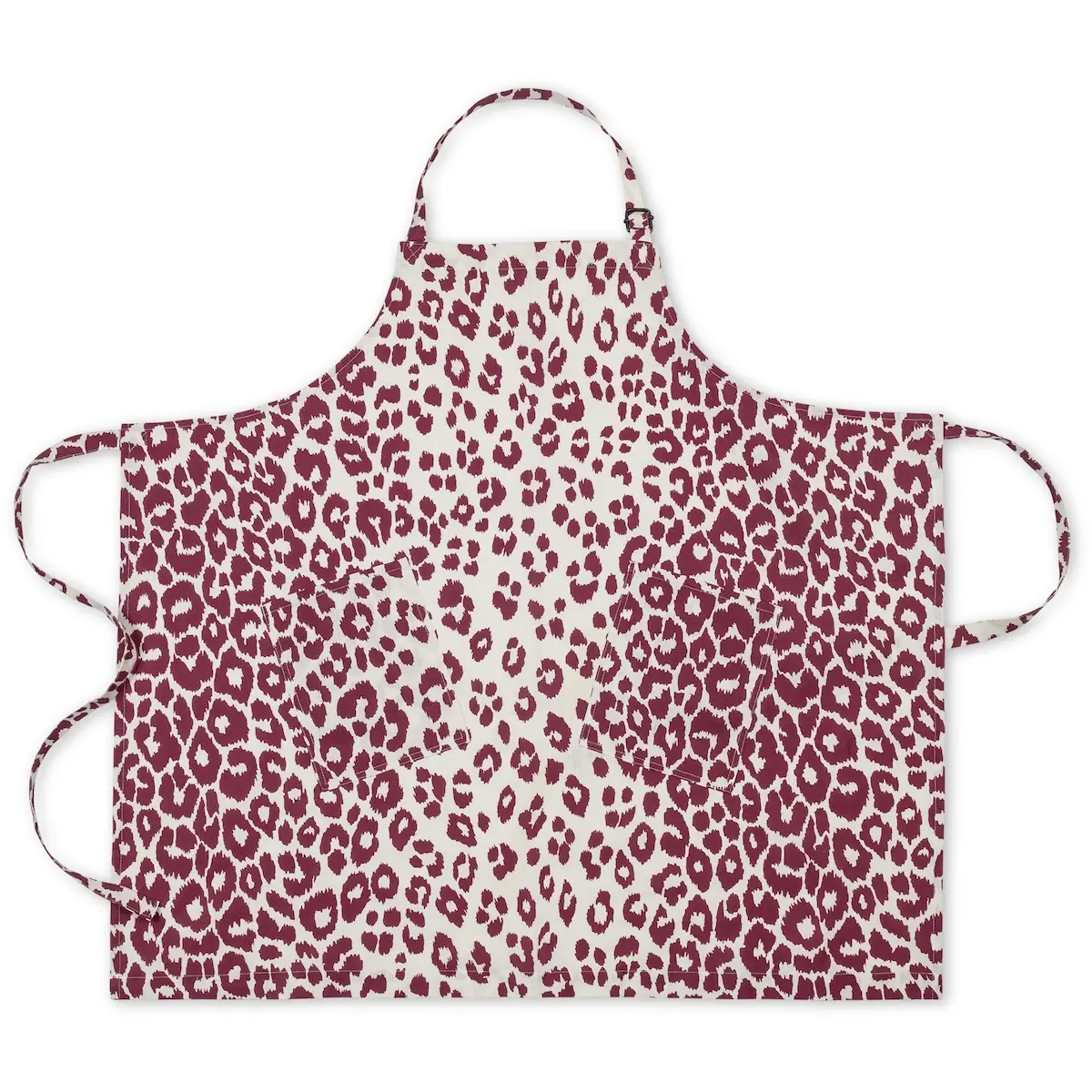 Iconic Leopard Linen Apron_ CRIMSON