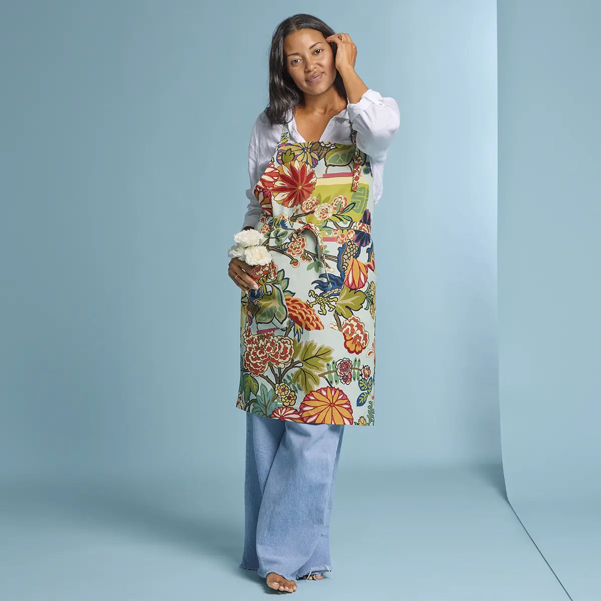 Chiang Mai Dragon Linen Apron_ AQUAMARINE