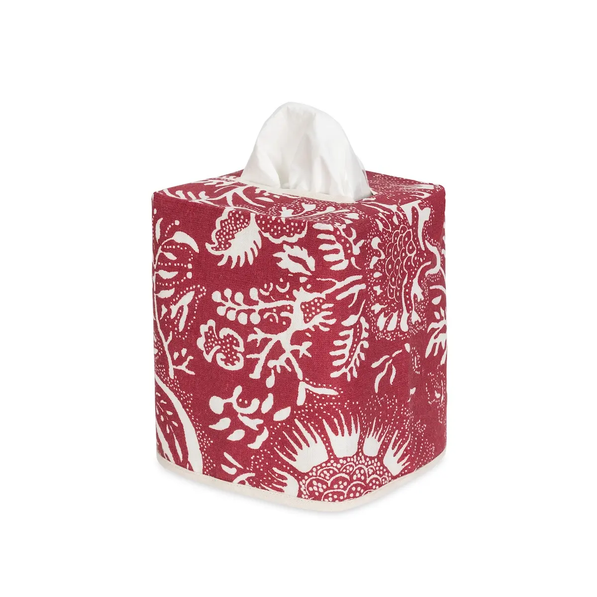 Granada Linen Tissue Box Cover_ SCARLET