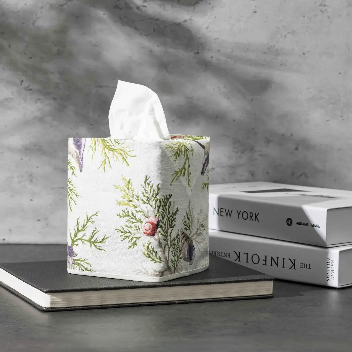 Del Tesoro Linen Tissue Box Cover_ SEA ORCHID