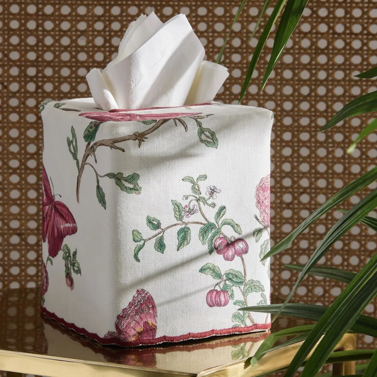 Baudin Butterfly Tissue Box Cover_ RUBY LINEN
