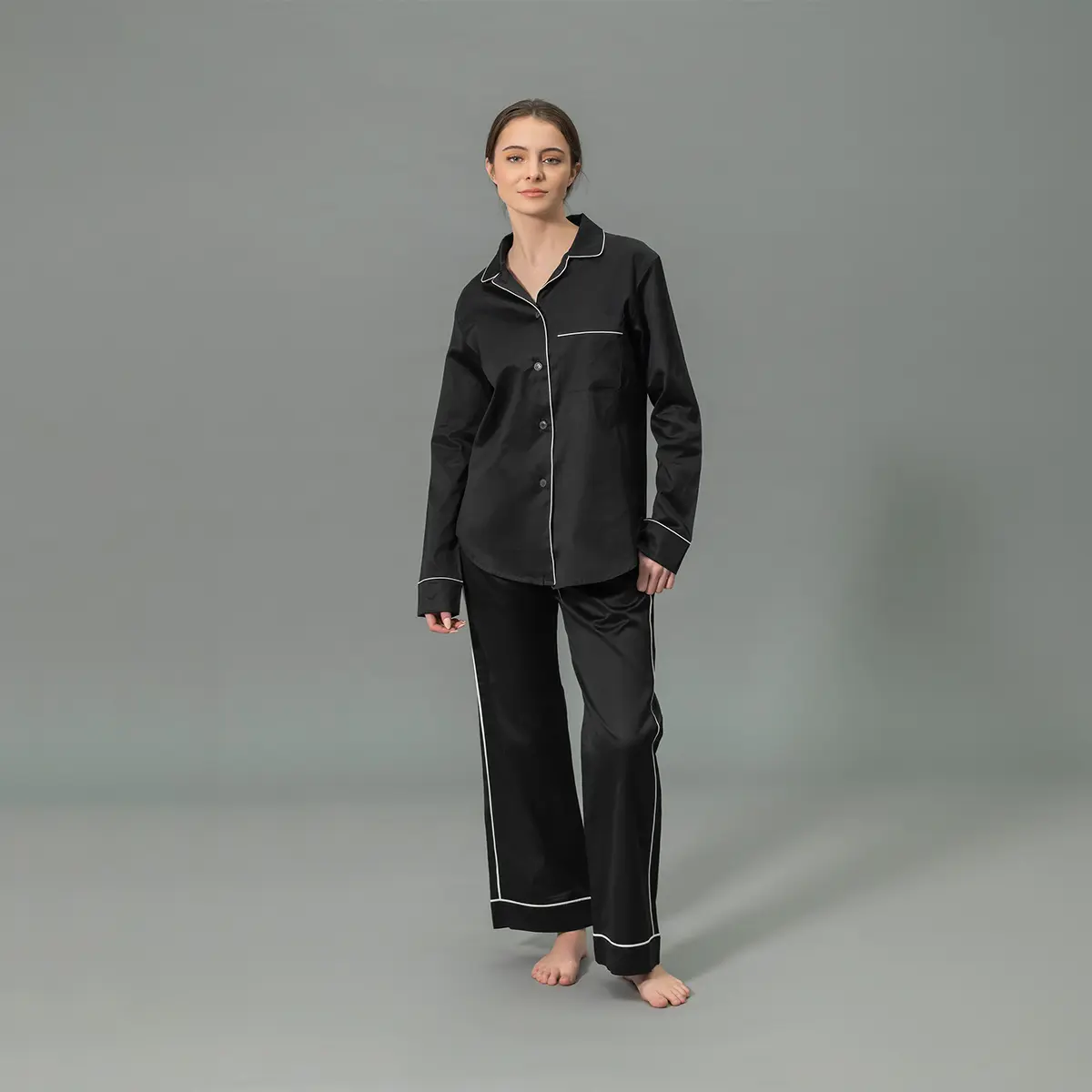Nocturne Pajama Set_ BLACK/BONE