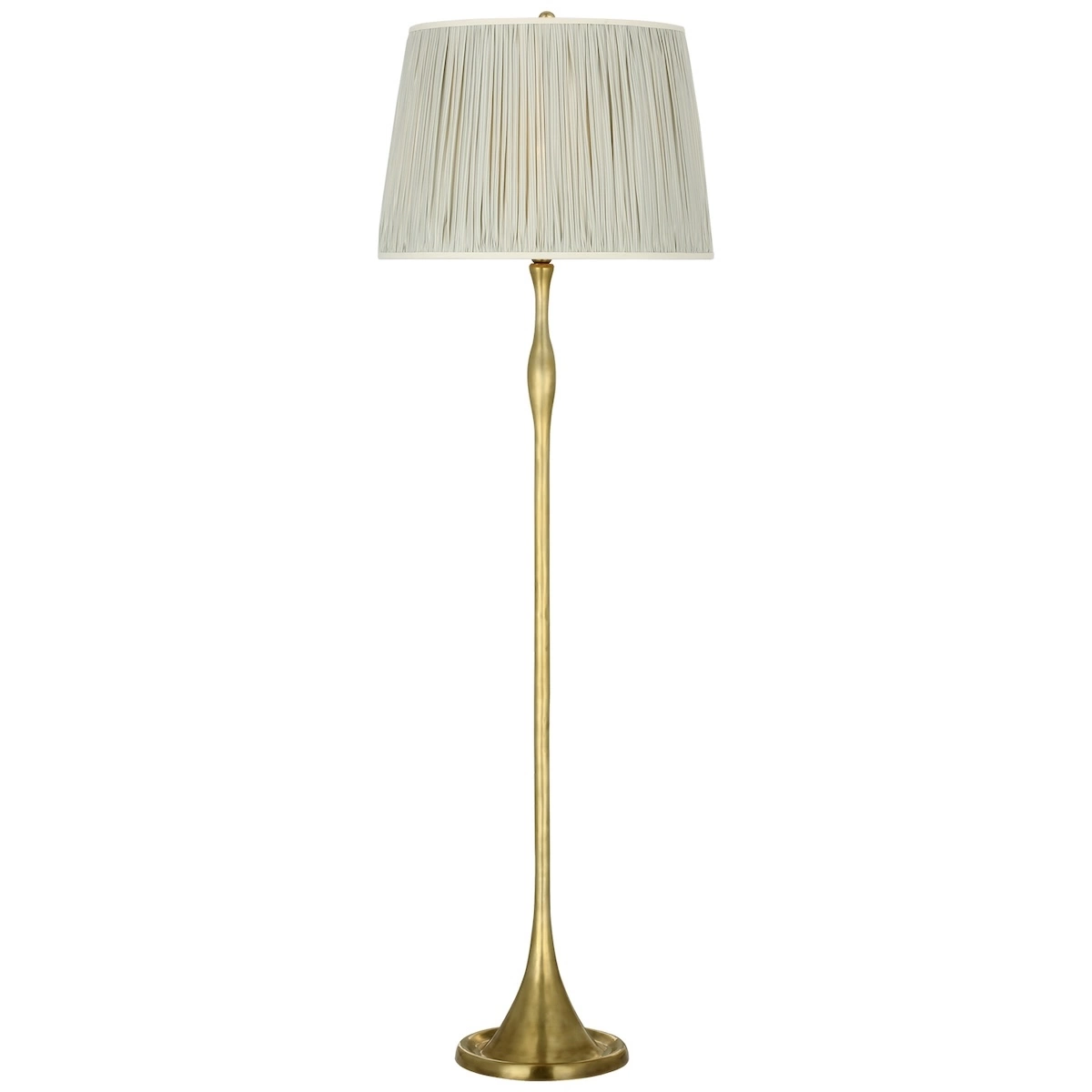 Romero Floor Lamp, Antique Brass_ CHAREE SILK STRIPE, LIGHT BLUE