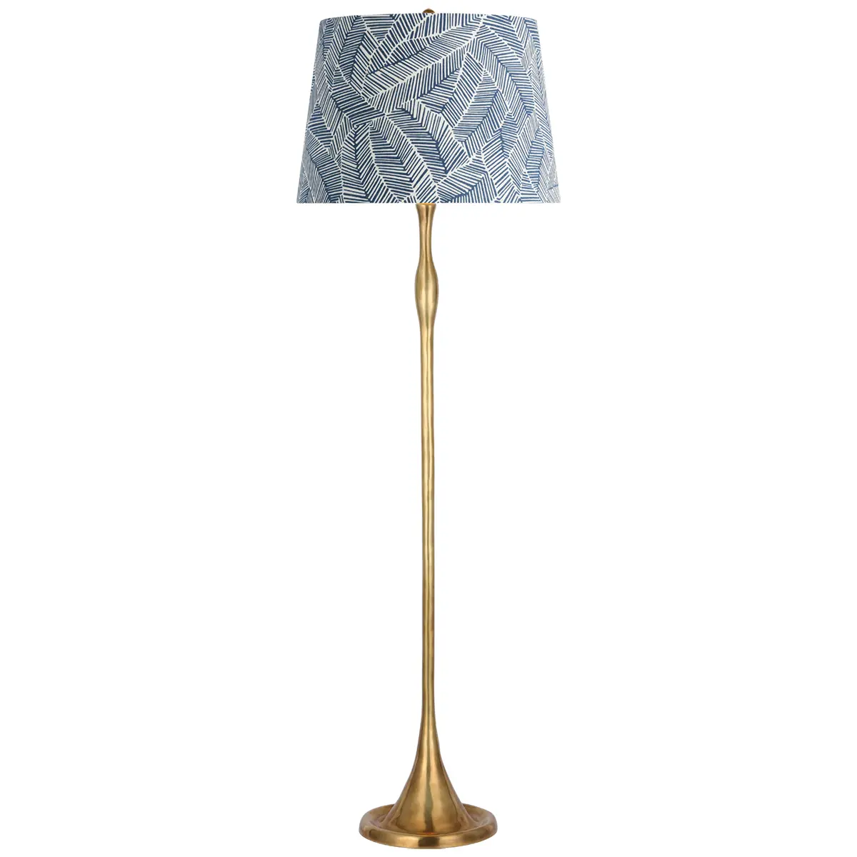 Romero Floor Lamp, Antique Brass_ ABSTRACT LEAF IN NAVY