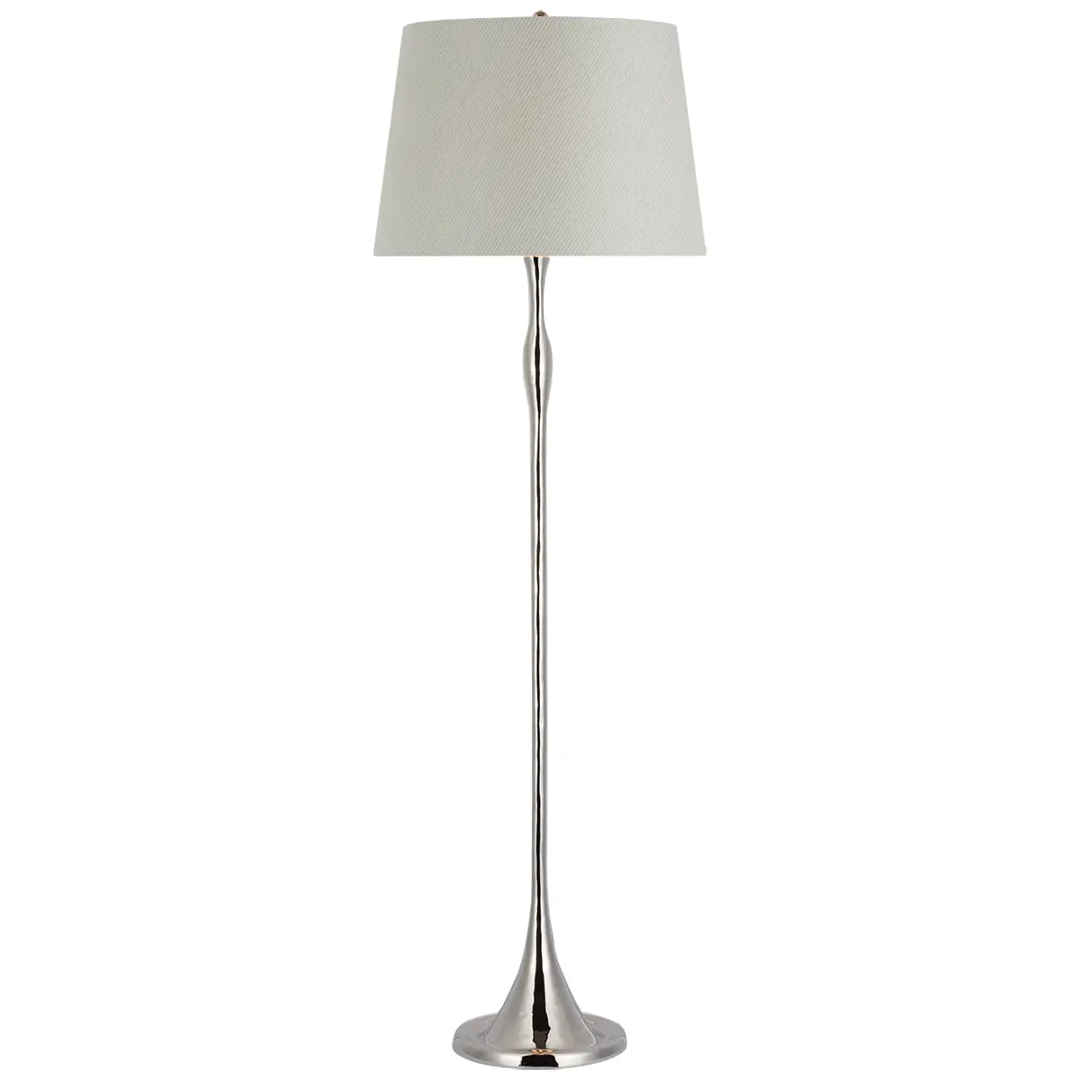 Romero Floor Lamp, Polished Nickel_ CHAREE SILK STRIPE, LIGHT BLUE