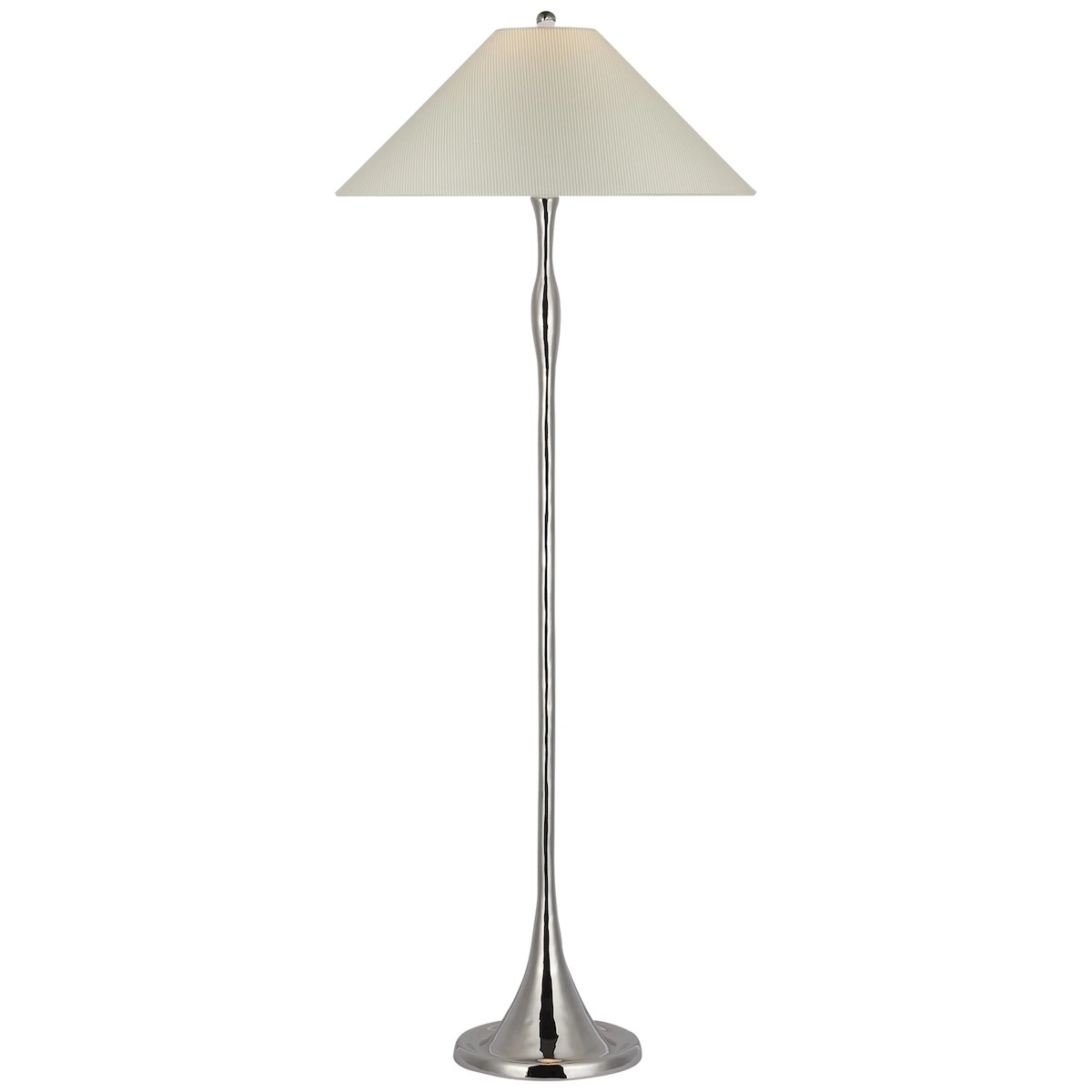 Romero Floor Lamp, Polished Nickel_ CHAREE SILK STRIPE, LIGHT BLUE
