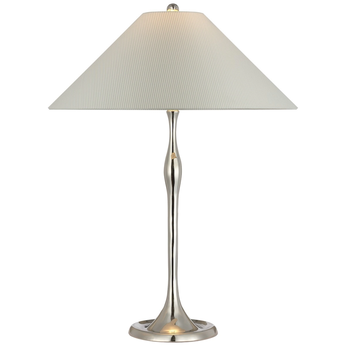 Romero Table Lamp, Polished Nickel_ CHAREE SILK STRIPE, LIGHT BLUE