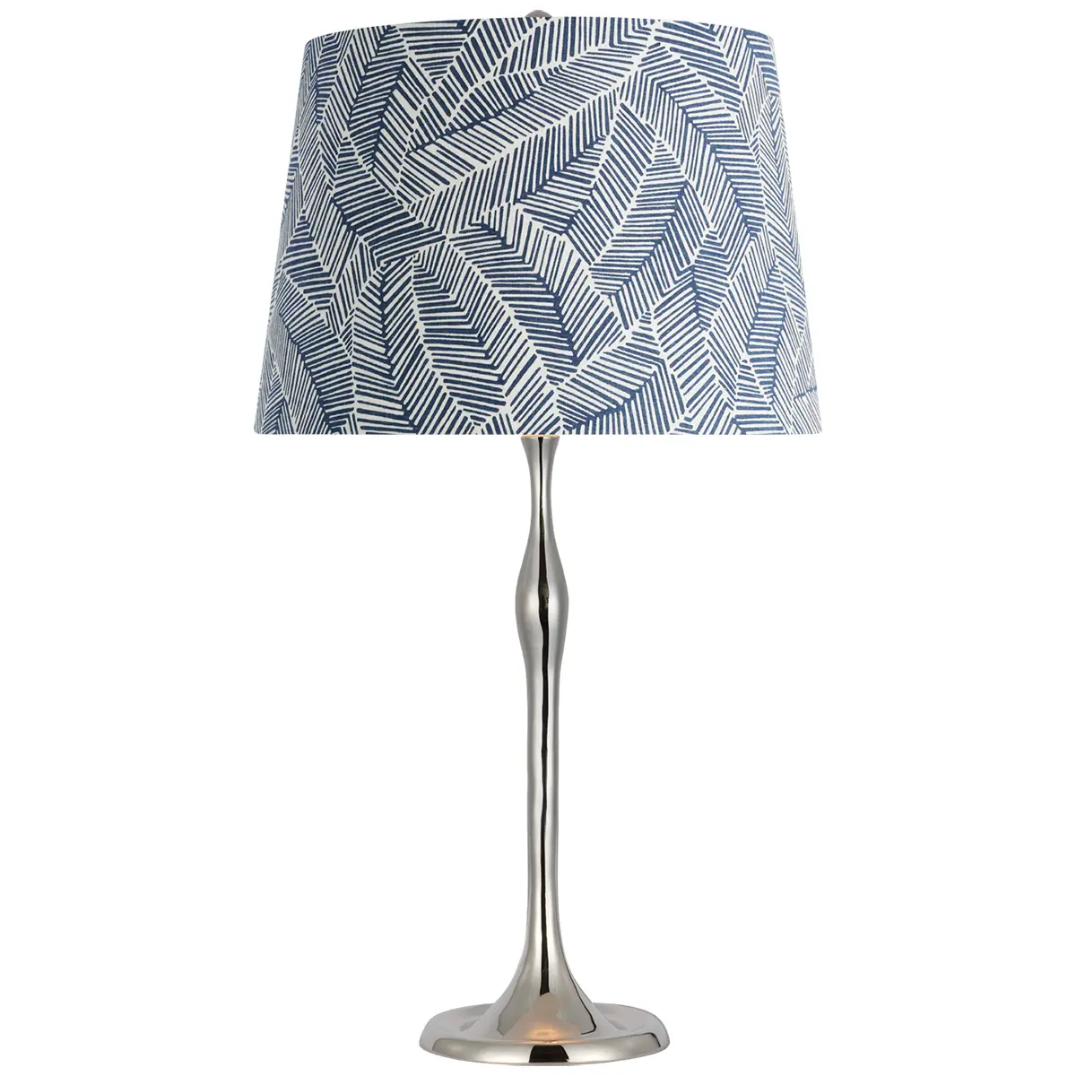 Romero Table Lamp, Polished Nickel_ ABSTRACT LEAF IN NAVY