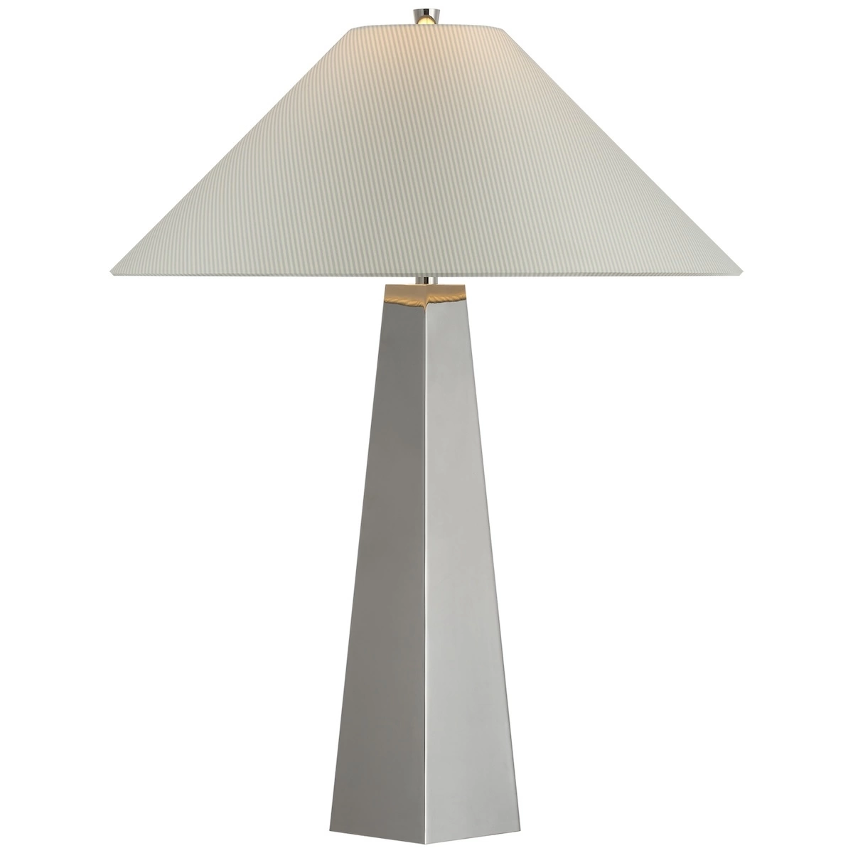 Zoran Table Lamp, Polished Nickel_ CHAREE SILK STRIPE, LIGHT BLUE