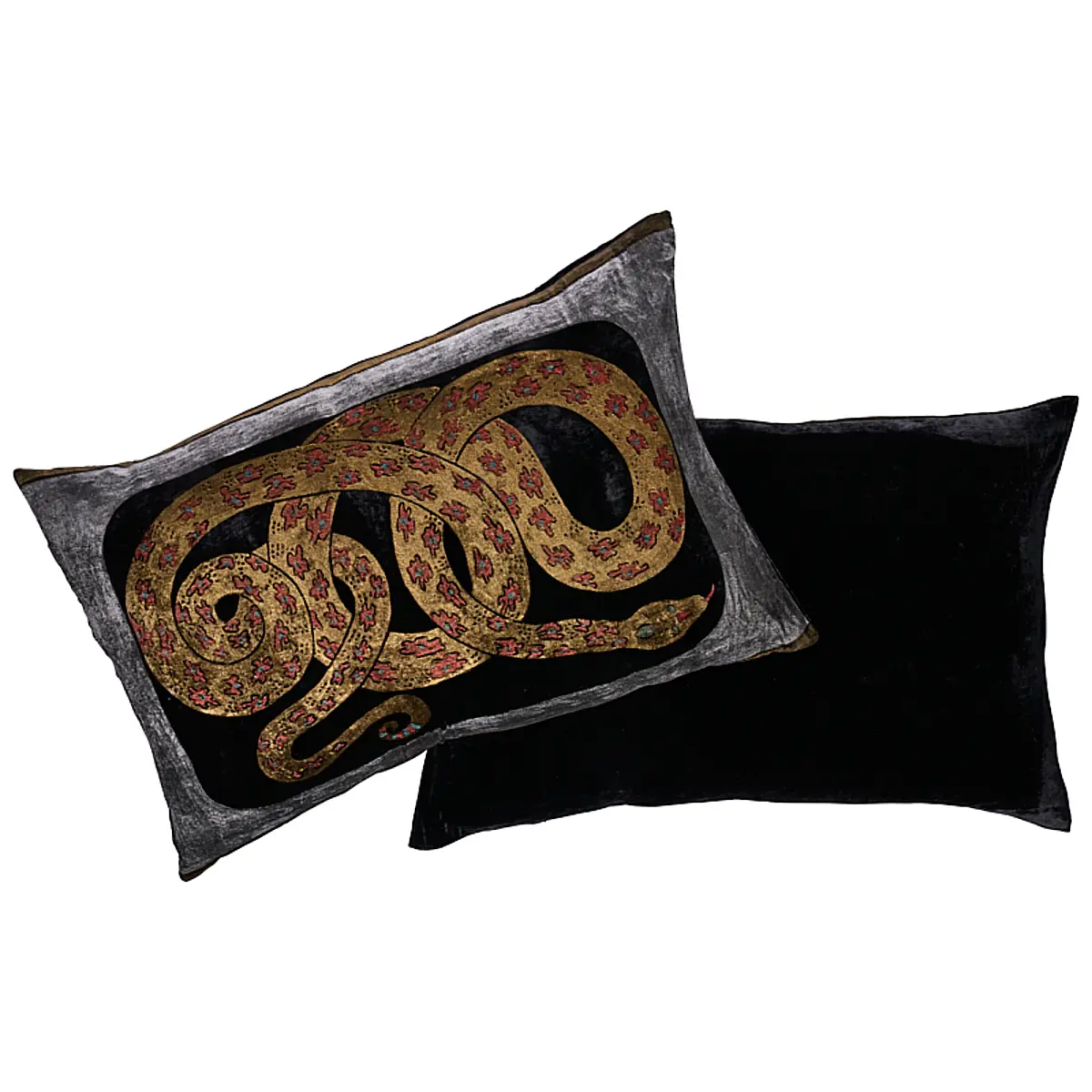 Gilded Serpiente Velvet Pillow_ BLACK