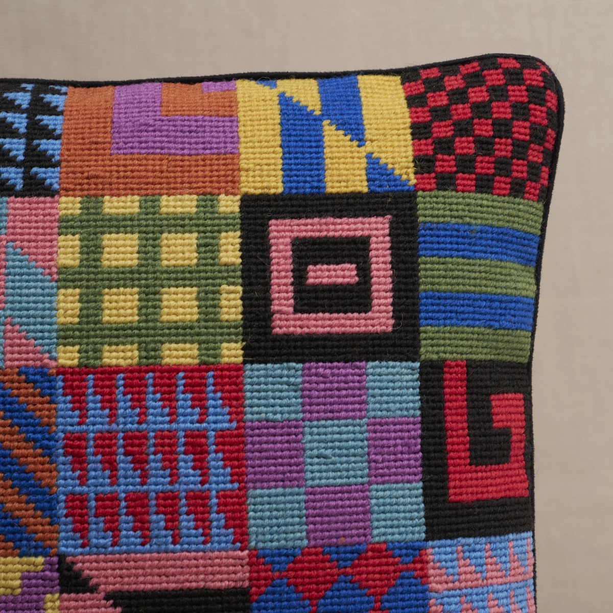 Graphic Blocks Needlepoint Pillow_ MULTI