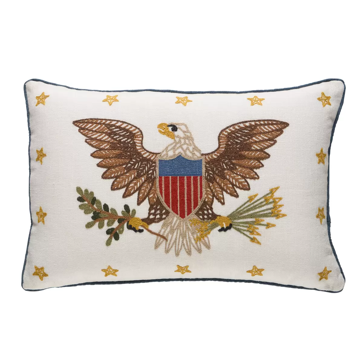 Embroidered Eagle Pillow_ IVORY