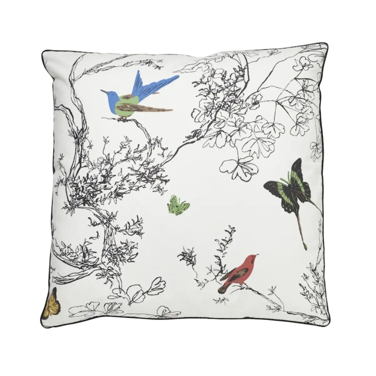 Birds & Butterflies Pillow_ MULTI ON WHITE