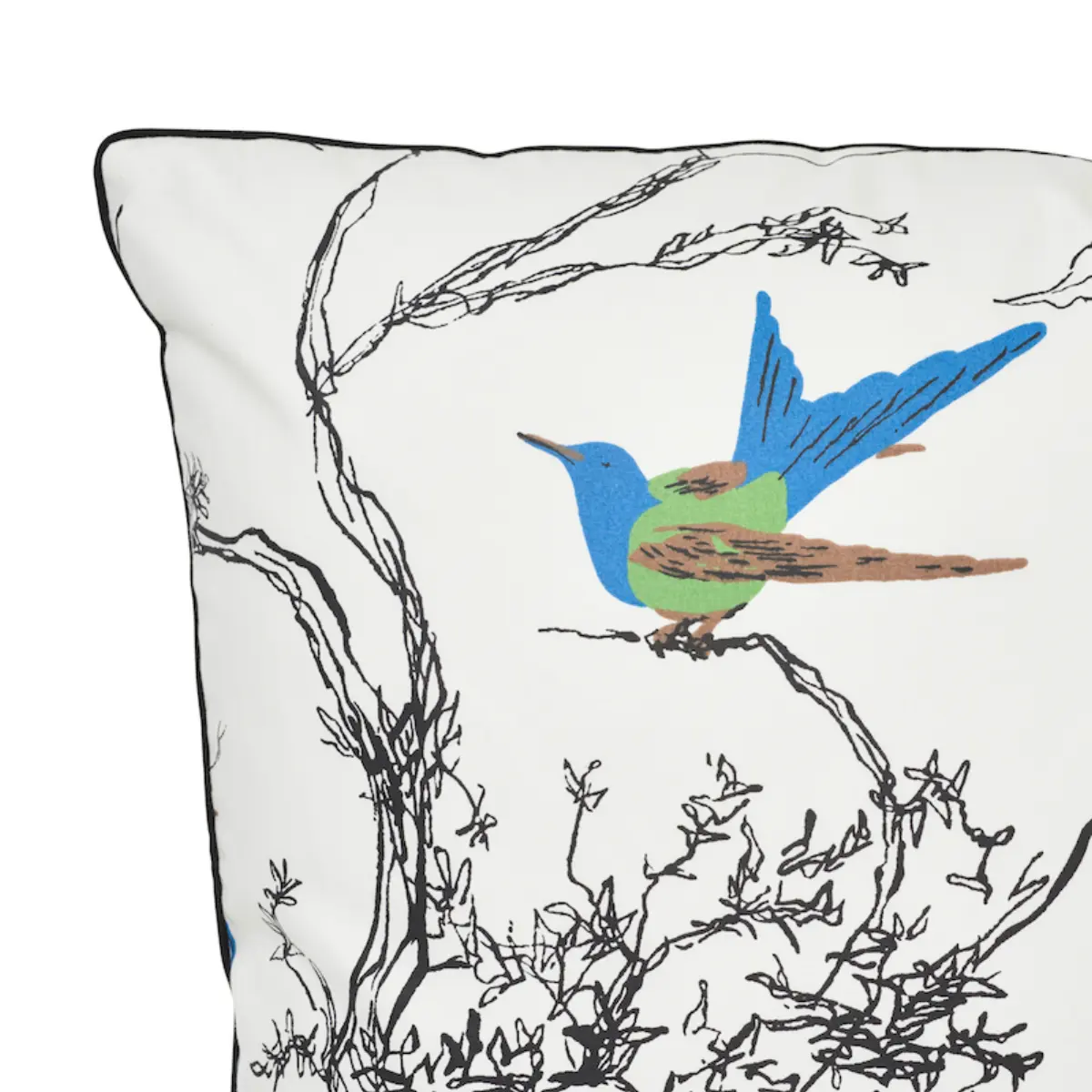 Birds & Butterflies Pillow_ MULTI ON WHITE