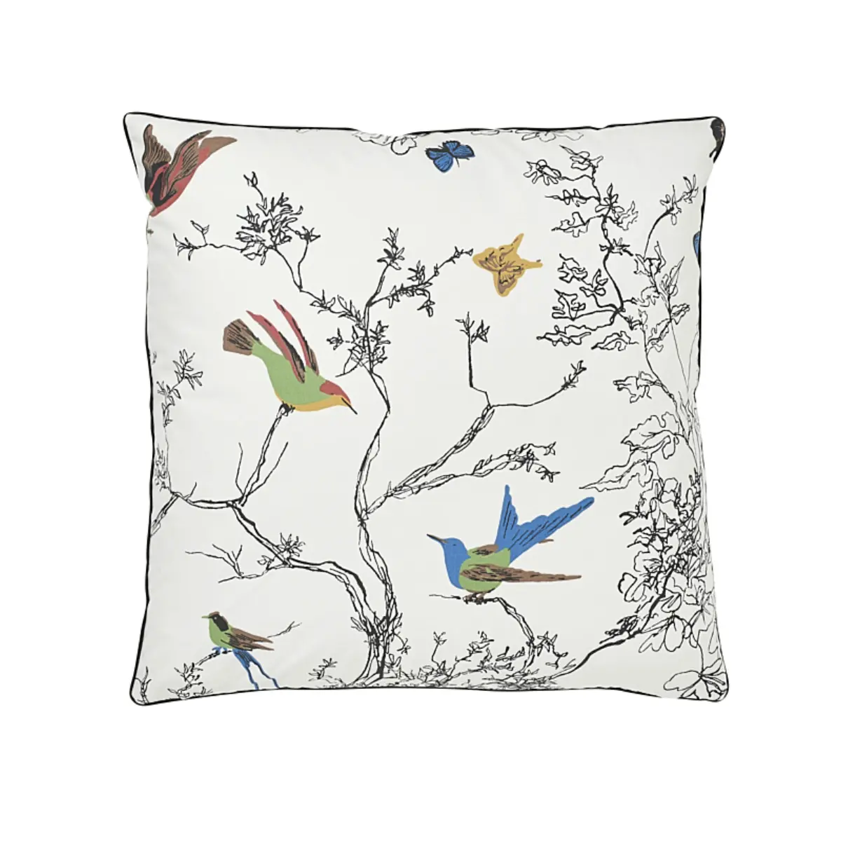 Birds & Butterflies Pillow_ MULTI ON WHITE