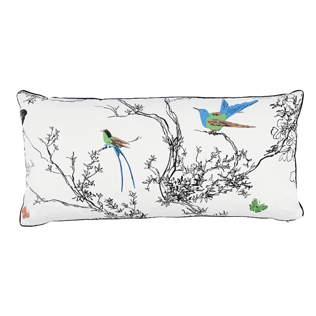 Birds & Butterflies Pillow_ MULTI ON WHITE