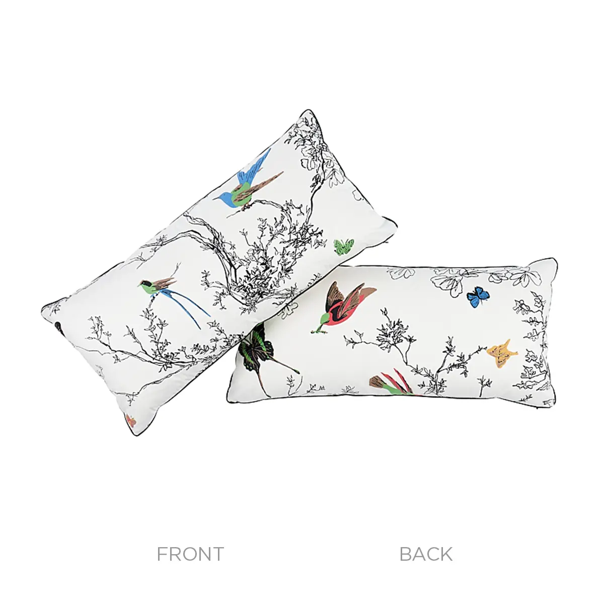 Birds & Butterflies Pillow_ MULTI ON WHITE